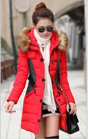 Новая брендовая модная одежда с меховым капюшоном на молнии длинное Стильное женское теплое пуховое пальто 4 цвета зимние парки Пальто - Цвет: Красный