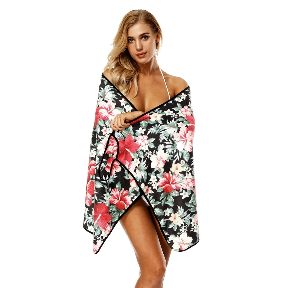 

Women Beach Towels Flower 3D Print Super Absorbent Bath Towel Shower Magic Cover Up SPA Bathrobe Wearable Body Wrap Sport Shawls