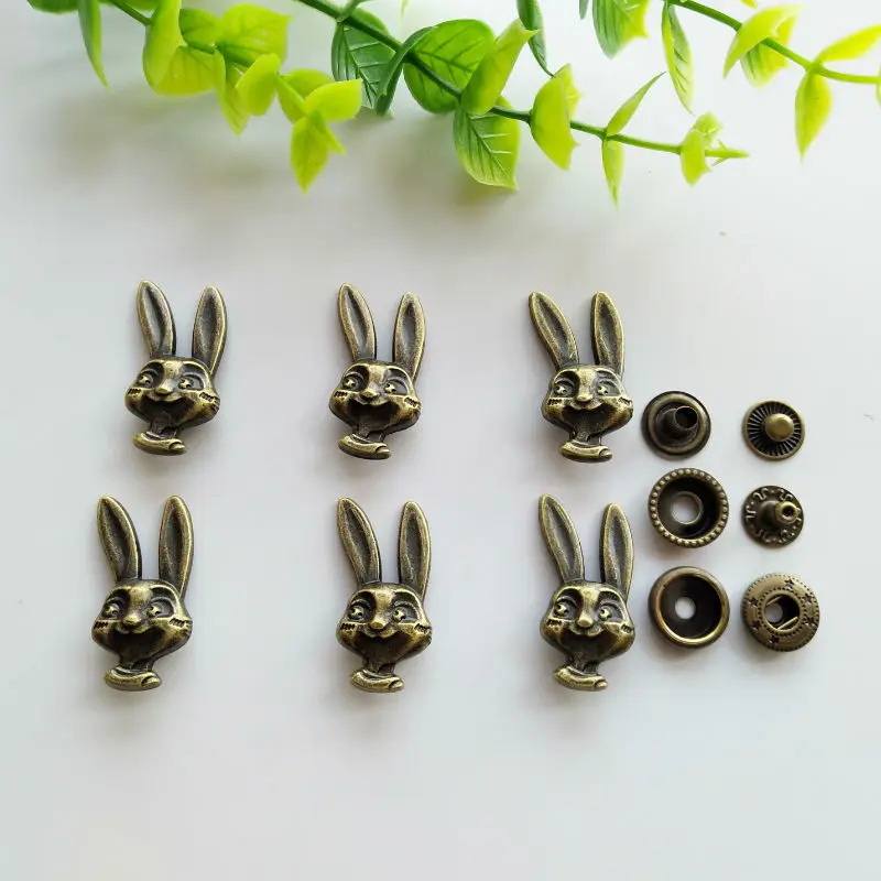 

6sets Rabbit Zinc Alloy Snap Fastener Press Stud Sewing Leather Combined Button Craft For Clothes Garment DIY Decoration 15*30mm
