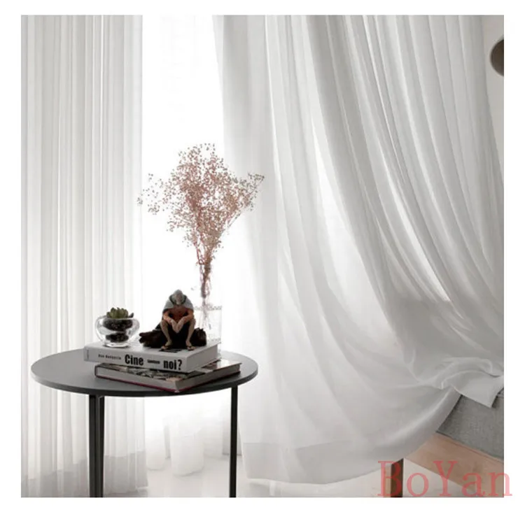 Super Soft Great Hand Feeling White Tulle Curtains for Living Room Decoration Modern Veil Chiffon Solid Sheer Voile Kitchen