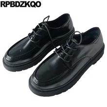 Обувь на плоской подошве; дизайнерский резиновый подошва японский черный Китай(материк) на шнуровке в британском винтажном стиле; женские оксфорды; обувь коричневого цвета в китайском стиле с круглым носком