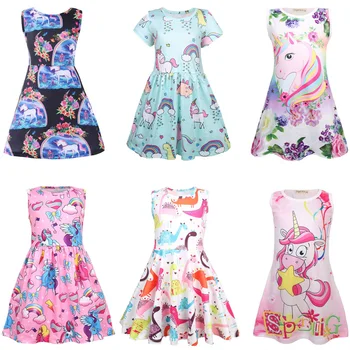 Children Clothing Vestidos My little Baby Flamingo Unicorn Party Girl Dress Kids Summer Dresses for Girls Clothes Princess Dress 1