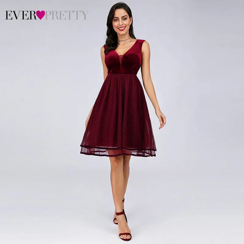 

Sparkle Burgundy Cocktail Dresses Ever Pretty EZ03074 Women's Sexy V-neck Sleeveless Chiffon V-neck A-line Robe De Cocktai