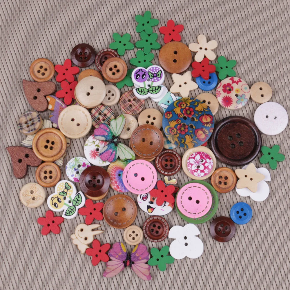 

Scrapbooking wooden buttons Sewing Accessories Mixed color 70-85Pcs/pack Beautiful Wood Decorative Button For Clothing