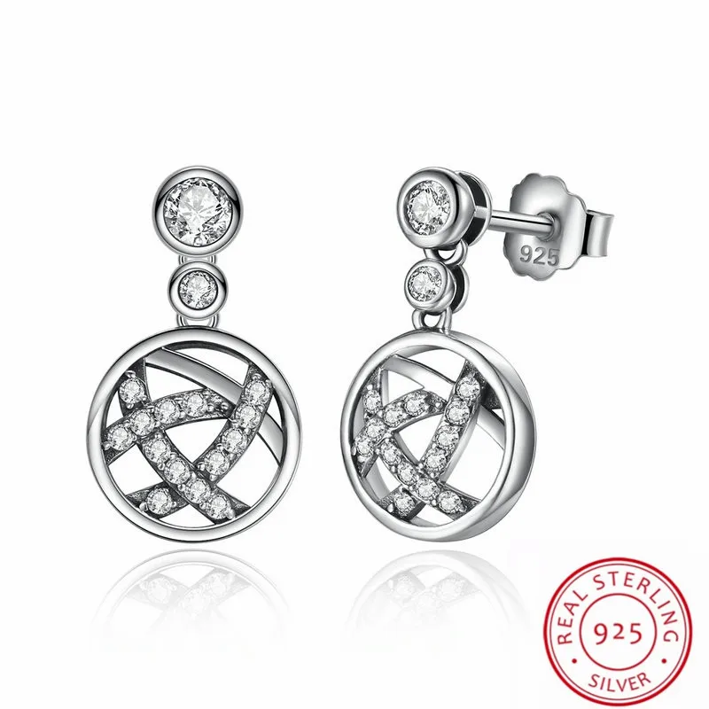 

Hot Sale 100% Real Pure 925 Sterling Silver Drop Dangle Earrings with Elegant Zircon Women Jewelry Accessories Gift
