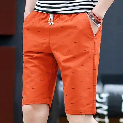 Summer Casual Men's Short Pants Cotton Elastic Waist Printing Trousers