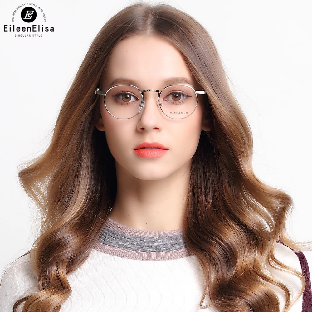 EE Alloy Women Eyeglass Frames Round Designer Optical Brand Myopia