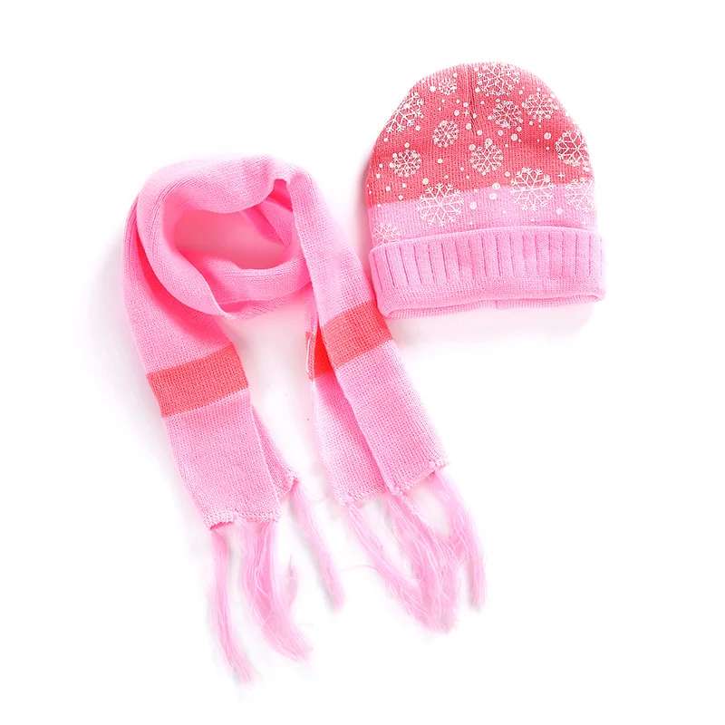 

Children Winter Warm Knitted Beanie Cap Scarf Set Christmas Snowflake Pattern Hat Scarf Set -OPK