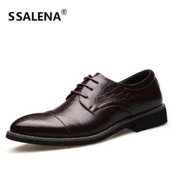

2020 Pointed Toe Dress Shoes For Men Gentlemen Leather Formal Flats Shoes Men Office Wedding Oxfords Shoes AA50132
