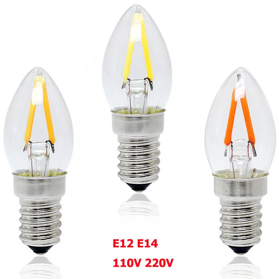 4pcs/lot Mini C7 2W LED E12 E14 110V 220V Dimmable Filament Bulb