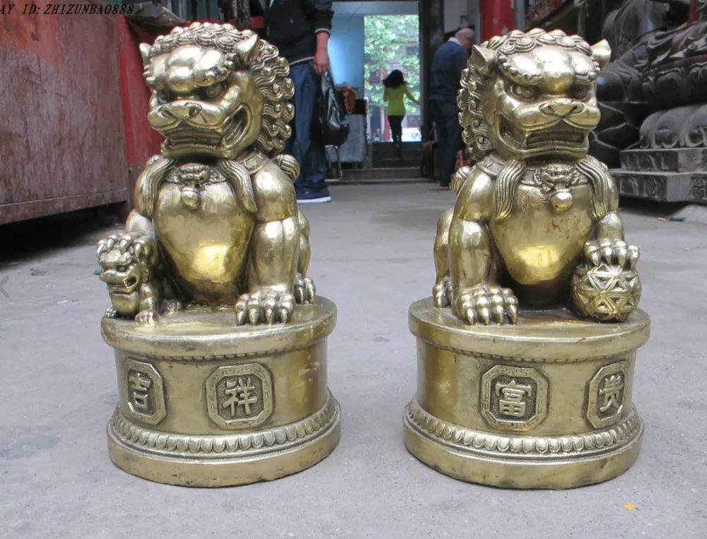 

671115360++++Chinese Feng shui Brass Pair door guard wealth and good fortune FOO DOG LION