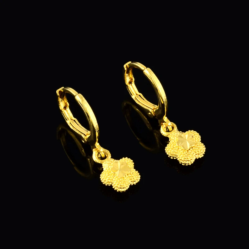 24K Yellow Gold Star with Flower Earrings Fashion Women Accessories