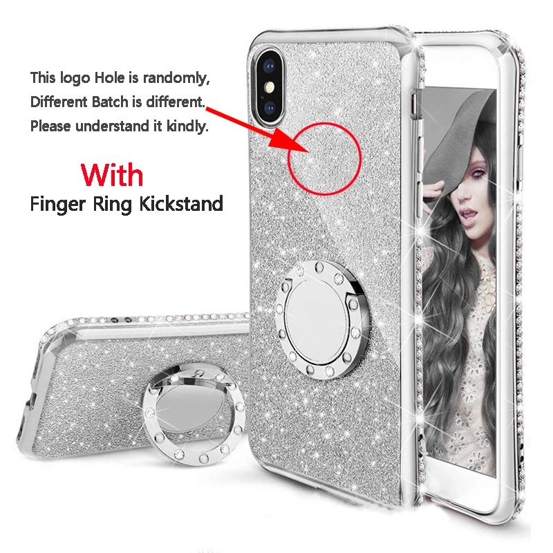 case for iphone 8 Glitter Bling Diamond Plating Soft TPU Cover For iPhone 11 12 XS Max XR X 6S 6 7 8 Plus 360 Rotating Finger Ring Kickstand Case case for iphone 7
