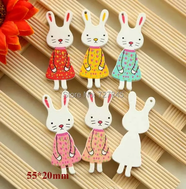 

20pcs/Lot 55*20mm Mixed color cute rabbit shape wooden buttons, Handmade button for DIY, Scrapbooking (SS-k348)