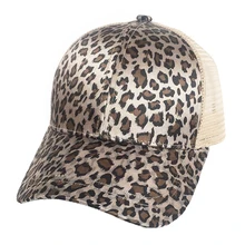 Women Ponytail Snap Back Sport Casual Adjustable Outdoor Baseball Cap Hip Hop Leopard Printed Wide Brim Mesh Hat Gift Fashion