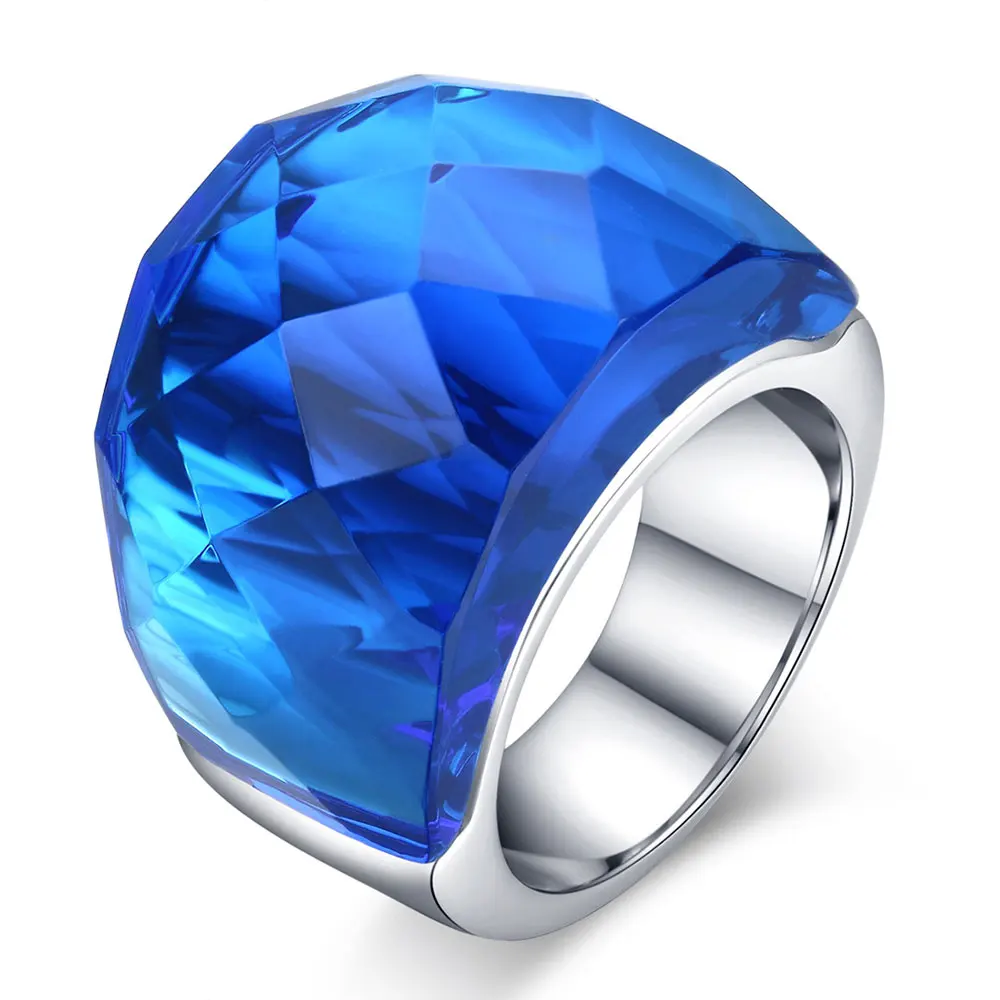 

Keisha Lena New Fashion Large Rings for Women Wedding Jewelry Big Crystal Stone Ring Stainless Steel Anillos