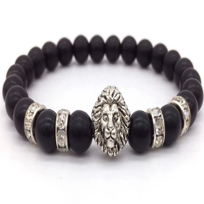 OIQUEI 1 шт. яркий черный Оникс каменная голова льва браслет из бисера для мужчин новейший натуральный камень Бусины CZ Браслеты Ювелирные изделия Подарки - Окраска металла: AB546-A-2