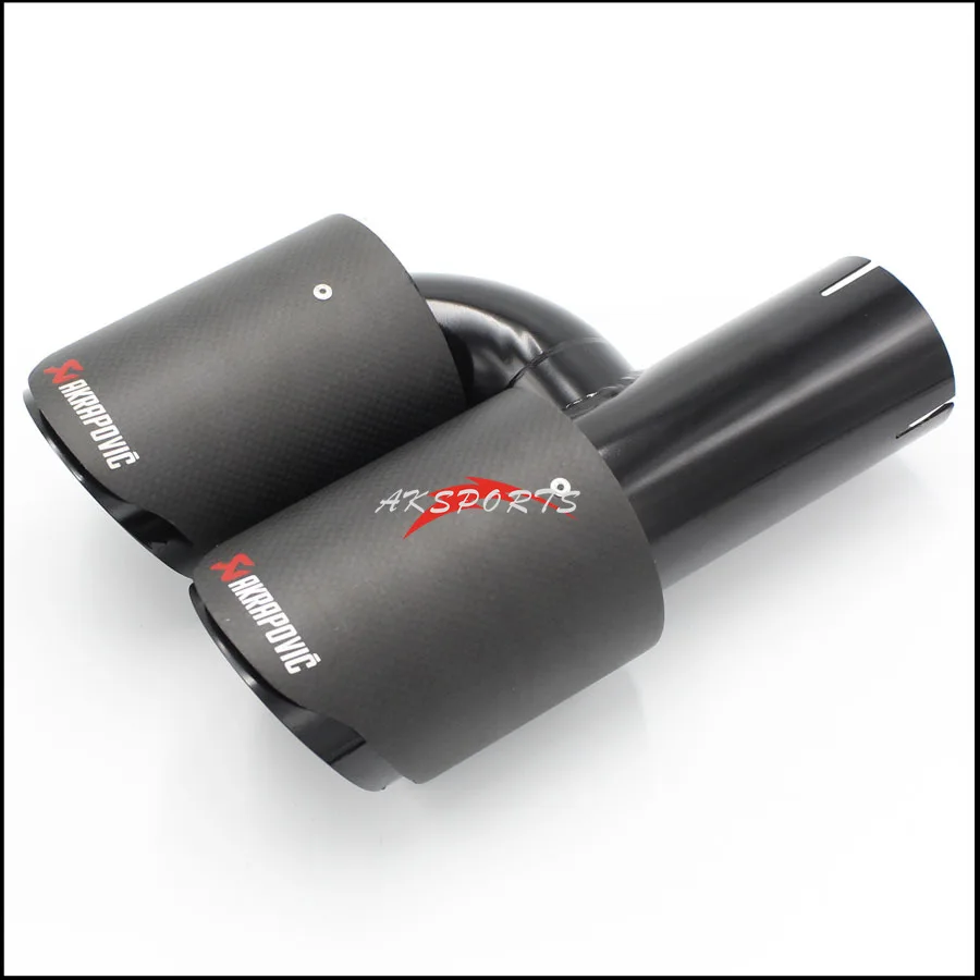 

H Style Glossy Black Model Dual Carbon Fiber Stainless Steel Universal Auto Akrapovic Exhaust Tip Double End Pipes For CX-4