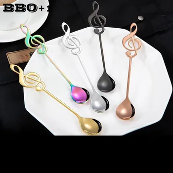 

6PCS/Set Stainless Steel Tea Spoons Creative Music Symbol Small Spoon Tableware Ice Cream Dessert Coffee Party Dinnerware Tools