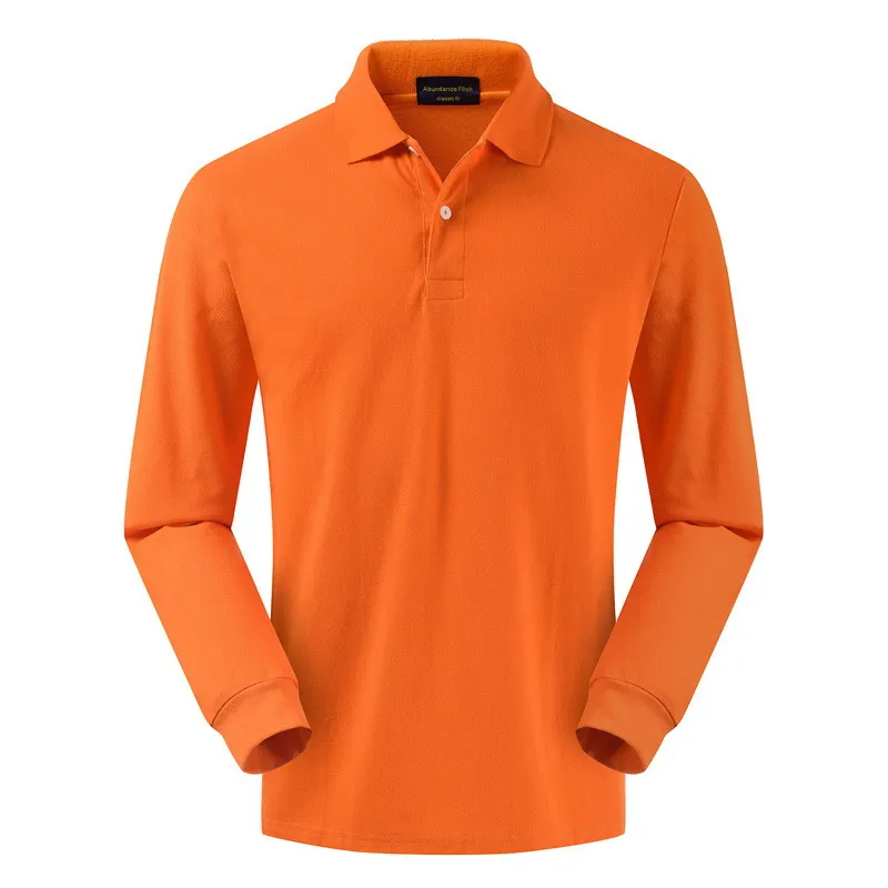 High quality 100% cotton spring and autumn pullover men's long sleeve Polo shirt lapel shirt with pure color and large color