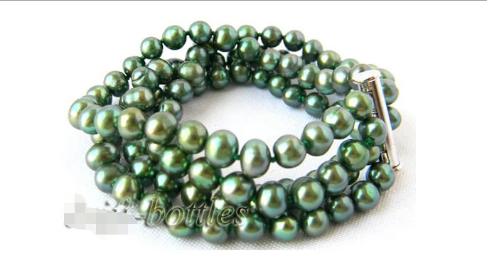 

shipping4strands 8mm Green Round Freshwater Pearl Bracelet 5.25