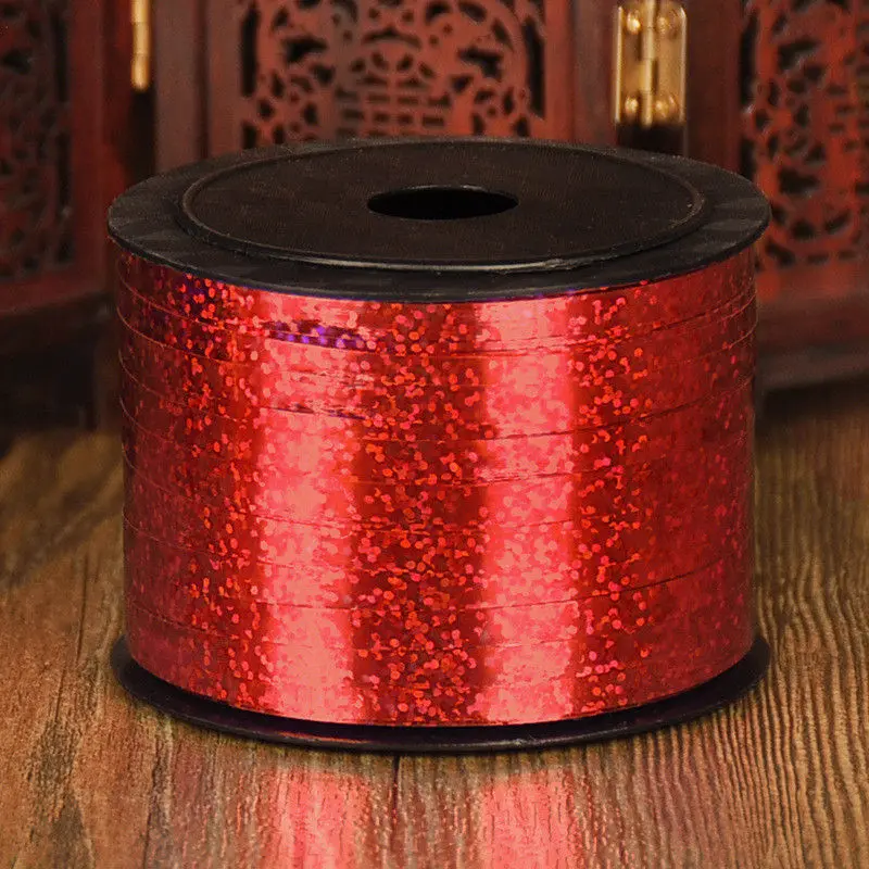 Воздушные шары ленты лента-лазер для вечерние украшения подарки на день рождения DIY упаковка свадебные украшения фольги атласные ленты аксессуары - Цвет: Red 5mmX100Yard