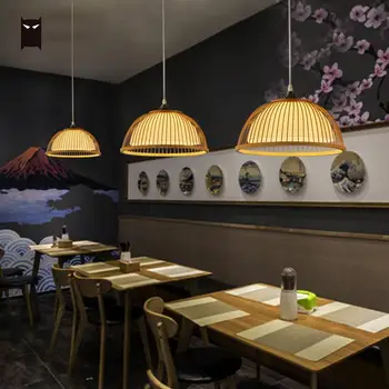 

Round Bamboo Wicker Rattan Shade Pendant Light Fixture Japanese Tatami Hanging Ceiling Lamp for Dining Table Room Restaurant E27