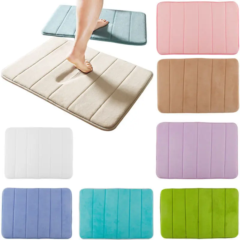 

New Soft Plain Shaggy Mats Washable Non Slip Absorbent Soft Memory Foam Bath Mat Bathroom Shower Bath Water Area Bathroom Rug