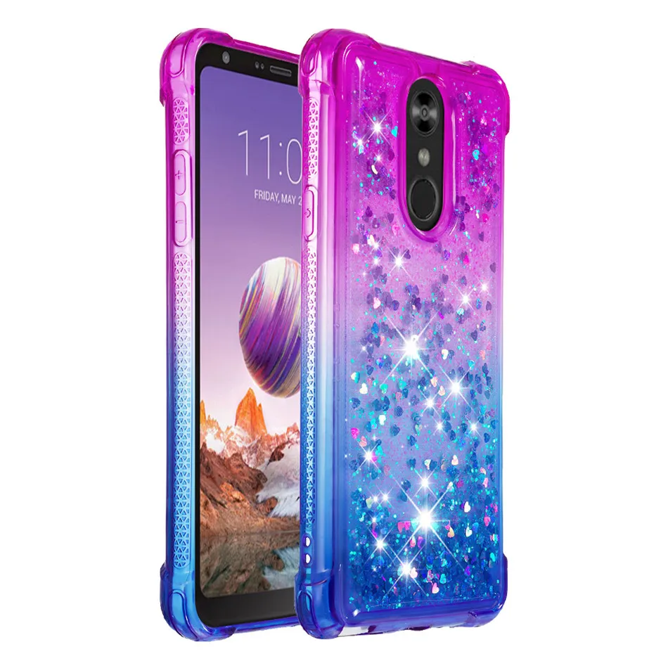 Милый Блестящий зыбучий песок чехол для телефона LG Aristo2 Plus LV3 Stylo Q Stylus 4 Stylo4 Stylus4 Мягкая силиконовая задняя накладка из ТПУ чехол P03E - Цвет: Purple Blue