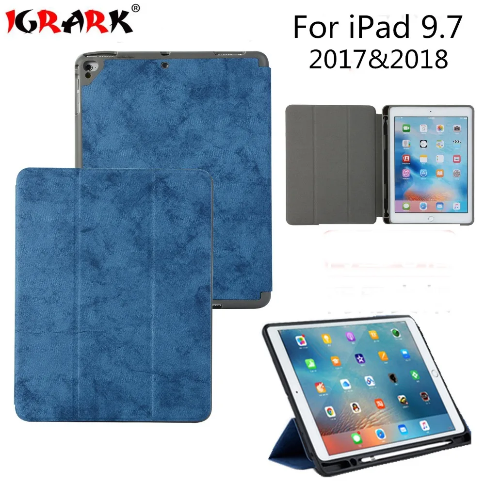 

For iPad 2018 case pencil holder soft silicone back Trifold Stand Smart Case for iPad 9.7 2018 2017 cover A1893 A1954 Tablet