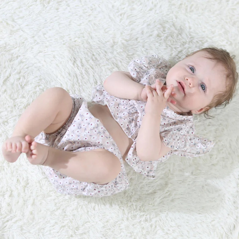 

1-3 years baby girl clothing set summer flutter sleeve tops with print floral shorts