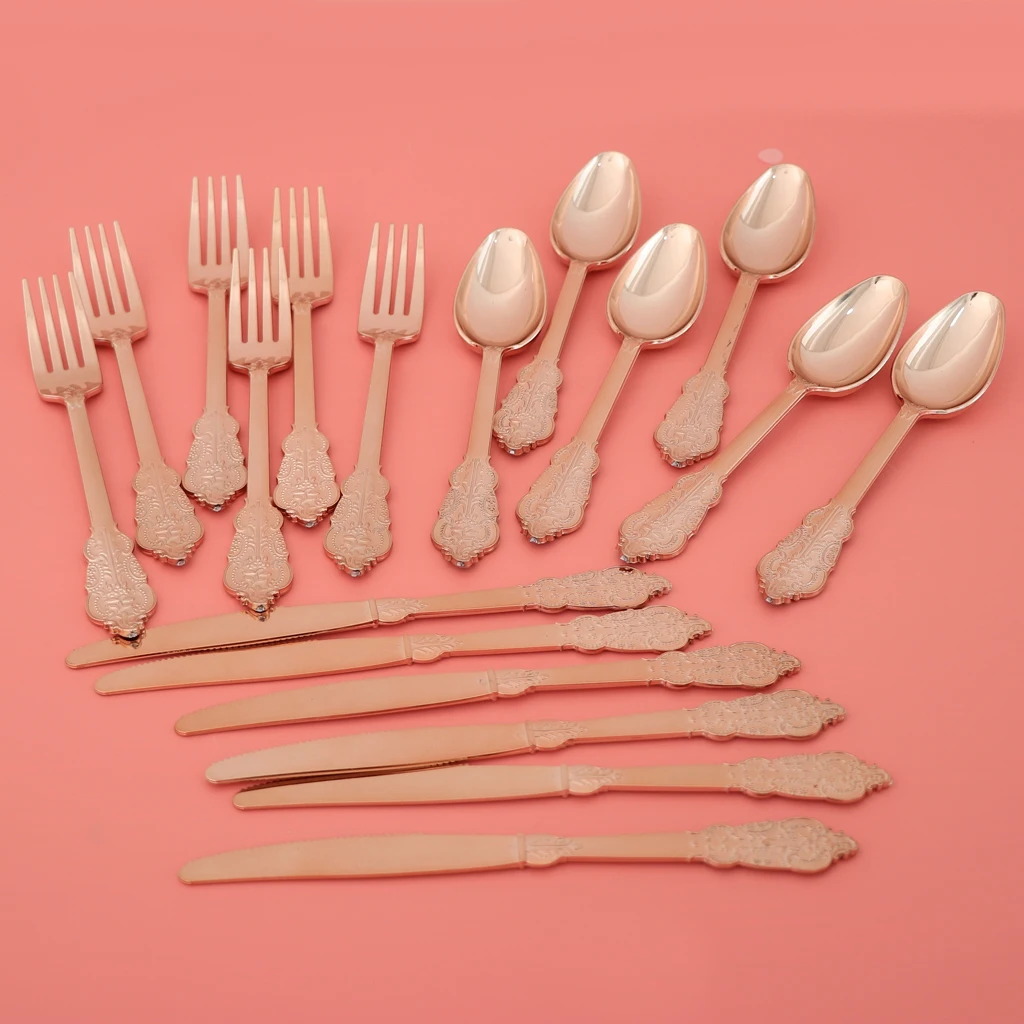 Amagogo 18 Pieces Disposable Plastic Forks Spoons Knifes Party Decorations Rose Gold