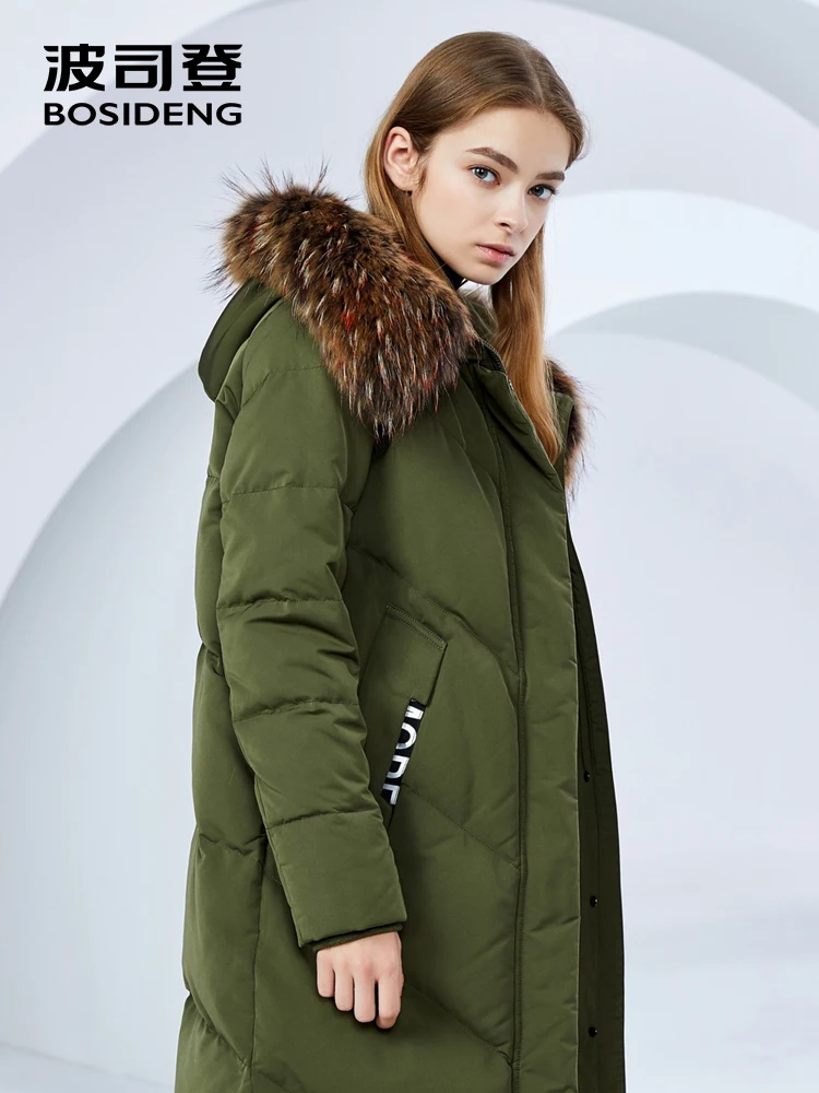 Beste BOSIDENG vrouwen winter grote echte bontkraag hooded dames donsjack 2018 nieuwe dikker warme waterdichte lange down jas b80141020