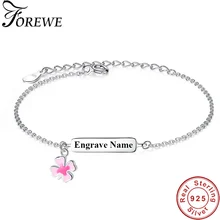 Персонализированные Пользовательское имя браслет с розовой эмалью Девушки Дети Ювелирные изделия 925 пробы Серебряный цветочный Шарм Браслеты индивидуальный подарок