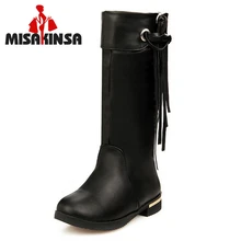 Женские полусапожки круглый носок плоская подошва с кисточками теплые сапожки плюш зимние сапожки до середины икры женские сапожки для верховой езды размеры 34-41