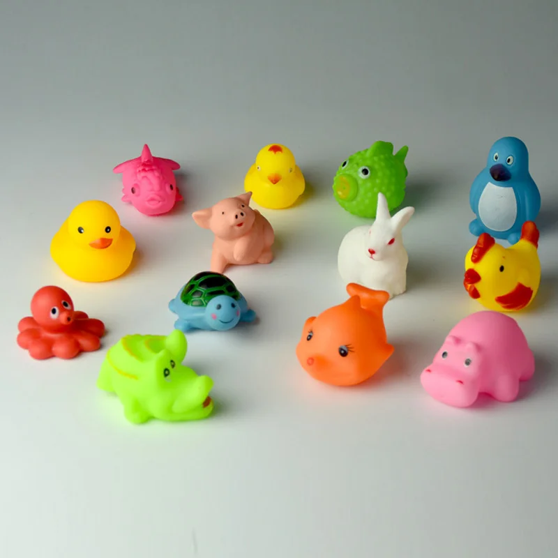 

13pcs/set Mixed Animals Baby Bathing Toy Colorful Soft Rubber Float Squeeze Sound Squeaky Toys YH-17