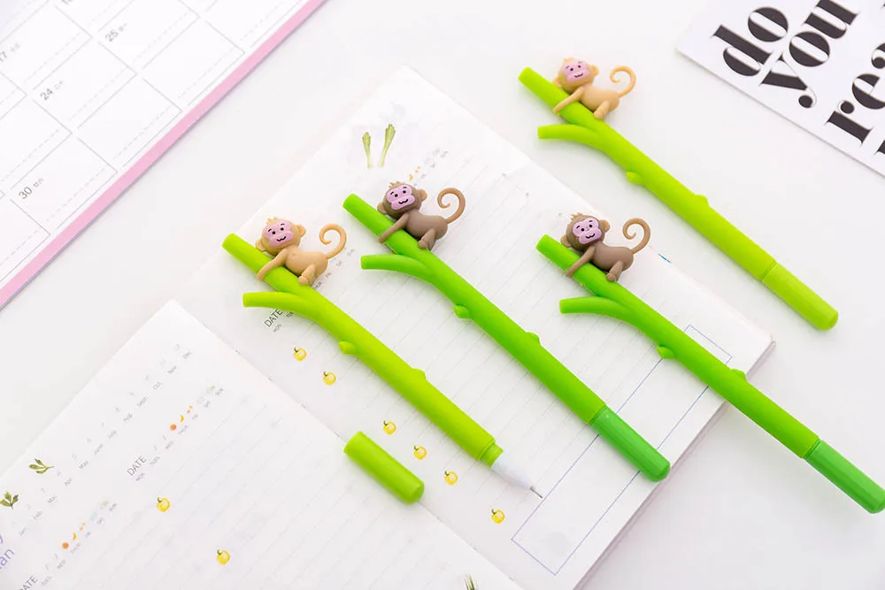 3 шт. гелевые ручки с обезьяной, милые канцелярские принадлежности, гелевая ручка в стиле мультфильма, Студенческая ручка с подписью, Kawaii, школьные принадлежности