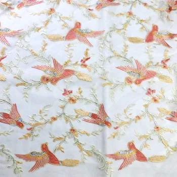 

Phoenix Bird Embroidered Sequin lace Fabric for wedding dress