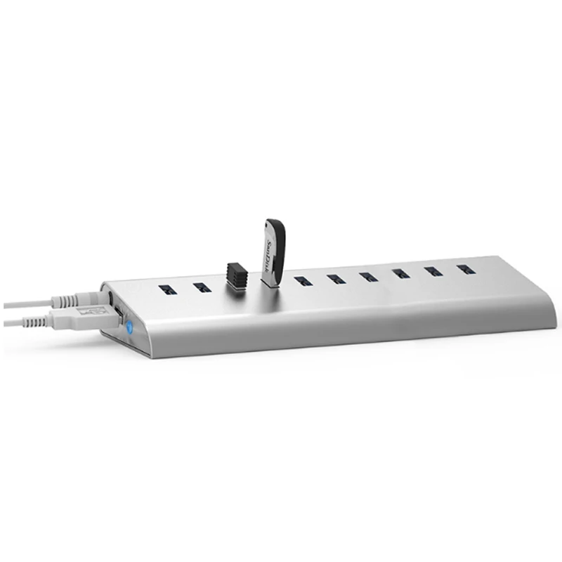 Алюминиевый 10 портов (7 * USB3.0 + 2*1V 1A 1 QC2.0) usb хаб Супер Скоростной разветвитель с