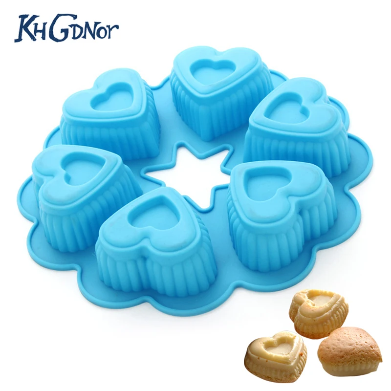 6 Cavities Heart Shape Silicone Mold Food Grade Silicone Pancake Mold Cake Decoration Cupcake
