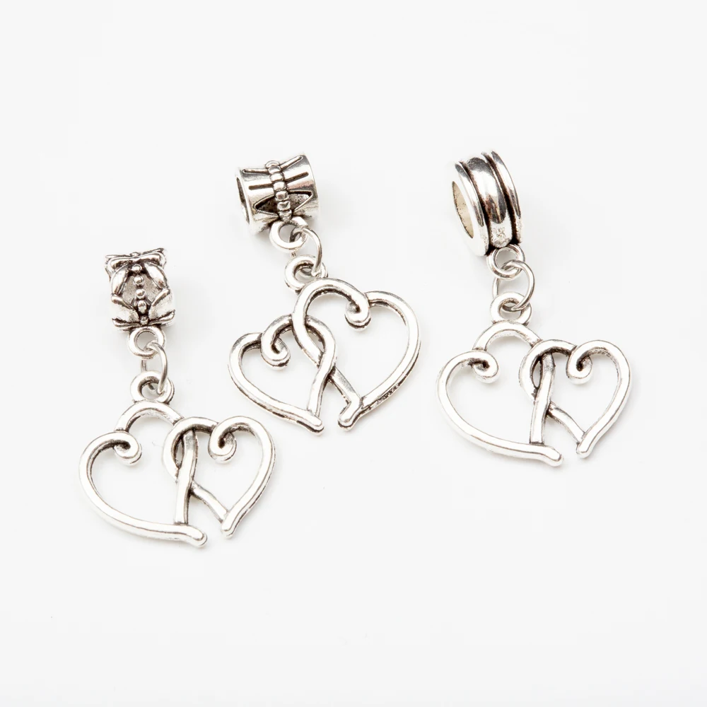 

10pcs heart European Bead Vintage Silver Charms fit for pandora style Bracelets Necklace DIY Metal Jewelry Making JA600089