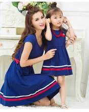 Fashion Mother Daughter Dresses Family Matching Outfits Look Mommy and Me Clothes Striped Hem Mom Mum and Girls Dress Clothing girls tassel hem striped dress