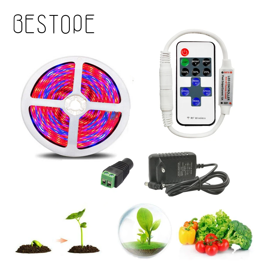 

5050 LED Grow Light Grow LED Strip Light DC 12V Strip for plants phytolamp for plants Growing Grow with RF Dimming Remote