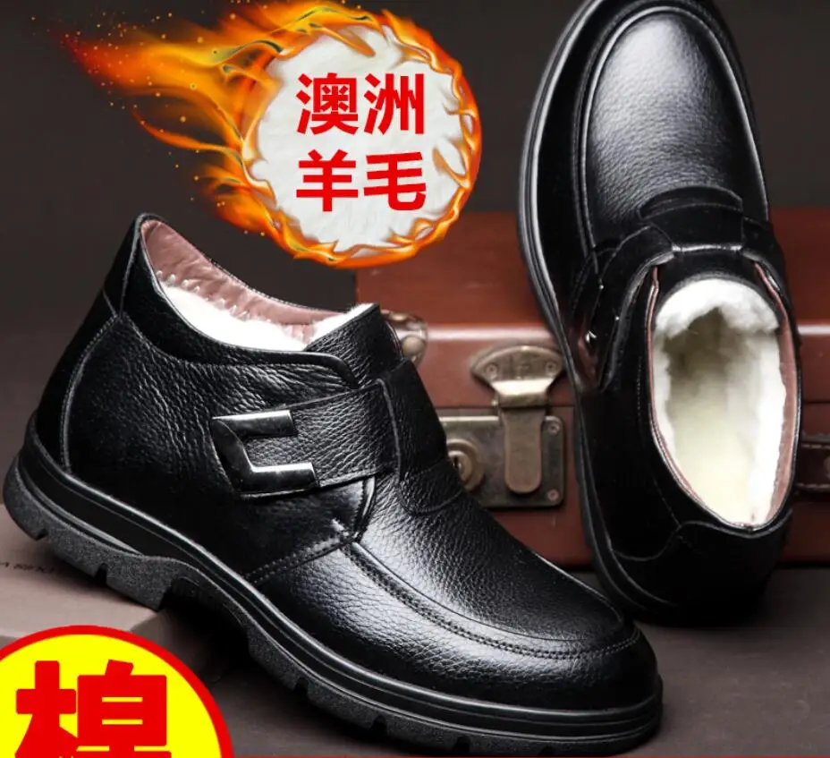 

2018 Men Genuine Leather Winter Boots Warm Snow Man Boots Ankle Boots For Business Dress Shoes oxford shoes for calzado hombre