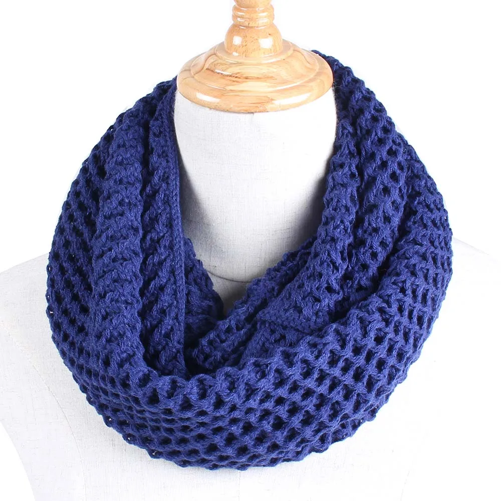 [DIFANNI] теплый шарф-хомут с двумя кругами, вязаный женский шарф унисекс, Зимний вязаный шарф для шеи, Детские шарфы - Цвет: Navy