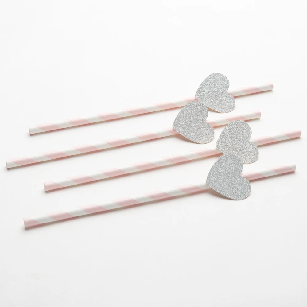 

25PCS Drinking Paper Straws Bear Heart Sequin Disposable Straw DIY Decor for Wedding Party Holiday Kids Birthday Party Supplies