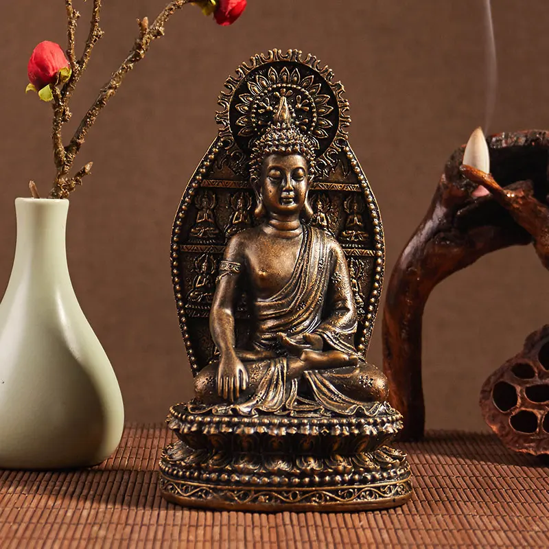 Southeast Asian Zen antique Buddha statues Chinese style living room sitting Buddha home decorations old tea table furnishings