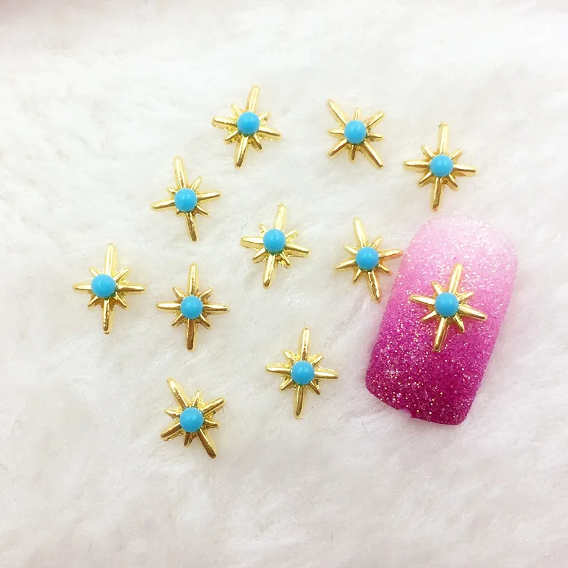 

100pcs/bag 3D Nail Art Decoration Alloy Star with Blue Beads DIY Nail Art Styling Tools Fancy outlooking