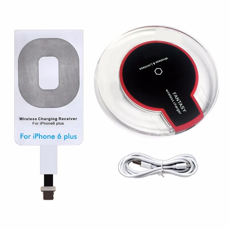 100% NEW Universal Qi Mobile Wireless Charger with Receiver Pad Coil with USB Charging Cable for apple iPhone 6 6S 6plus 5 5S 5C (04)