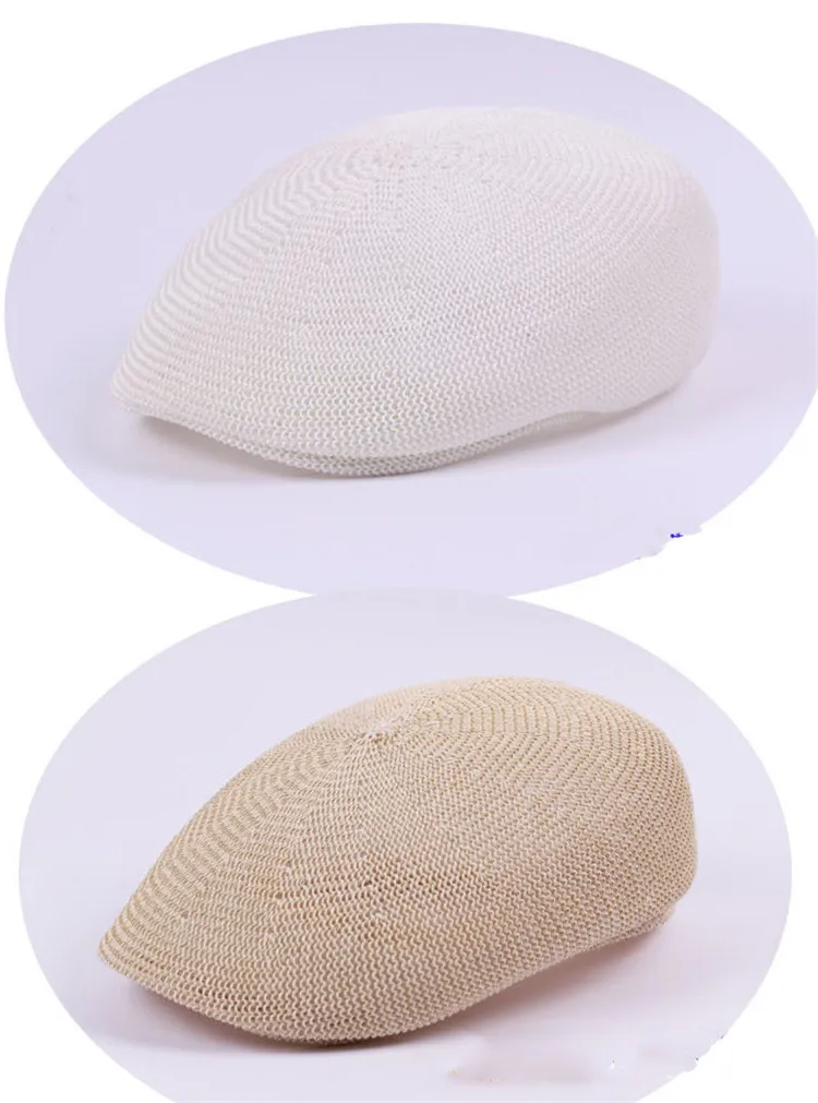 Middle-Aged Summer Straw Mesh Breathable Beret Outdoor Sunshade Leisure Hat Straw Simple Sunscreen Hat (8)